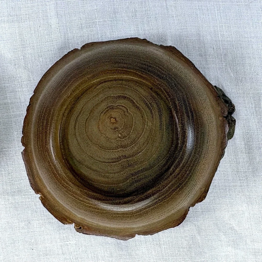 Handmade Live Edge Wood Lidded Bowl Rustic Bark Trim Trinket Dish Brown Natural